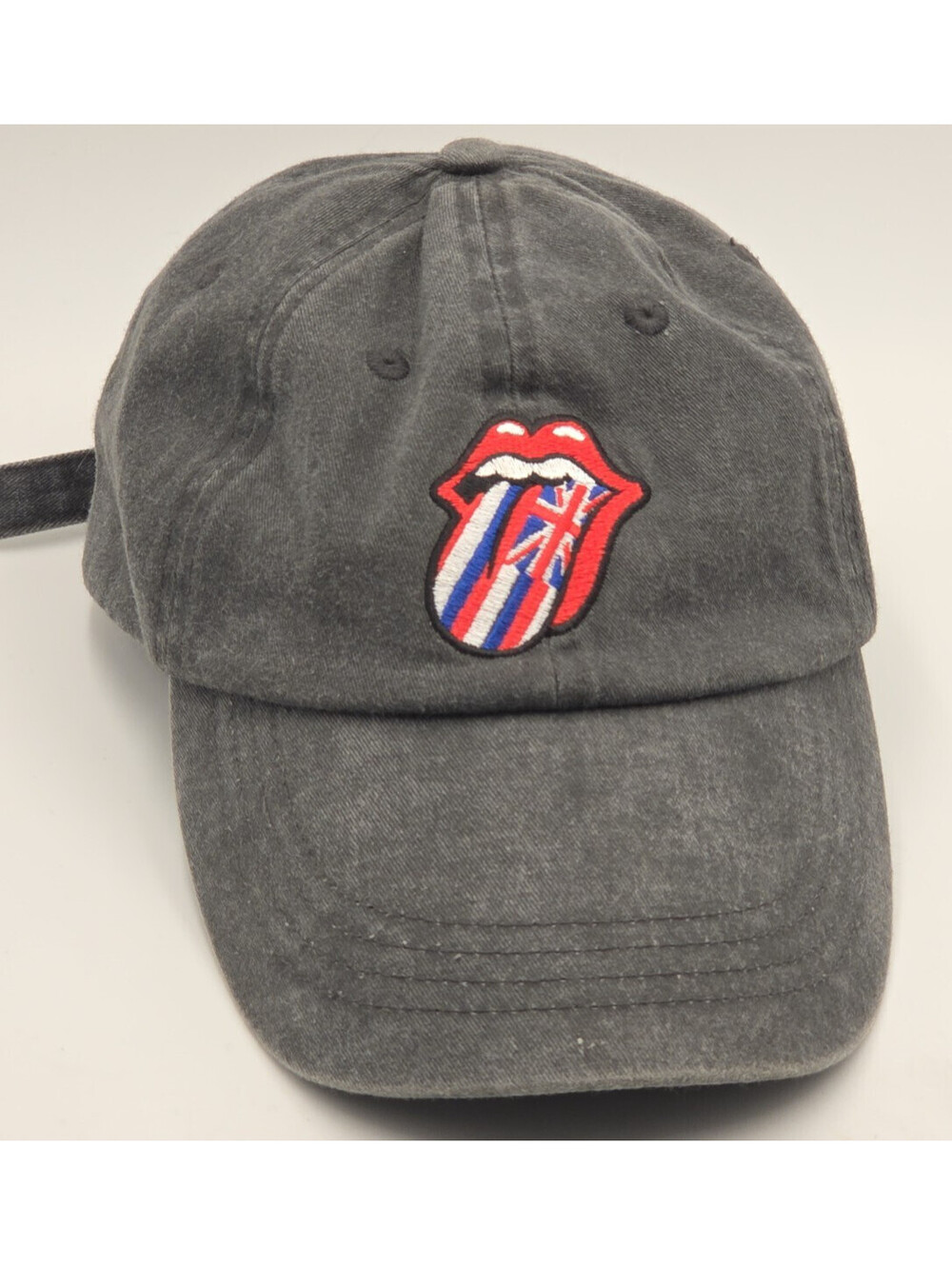 Rolling Stones Hawaii Flag Tongue Logo Black Anvil Adjustable Cotton Cap Y2K